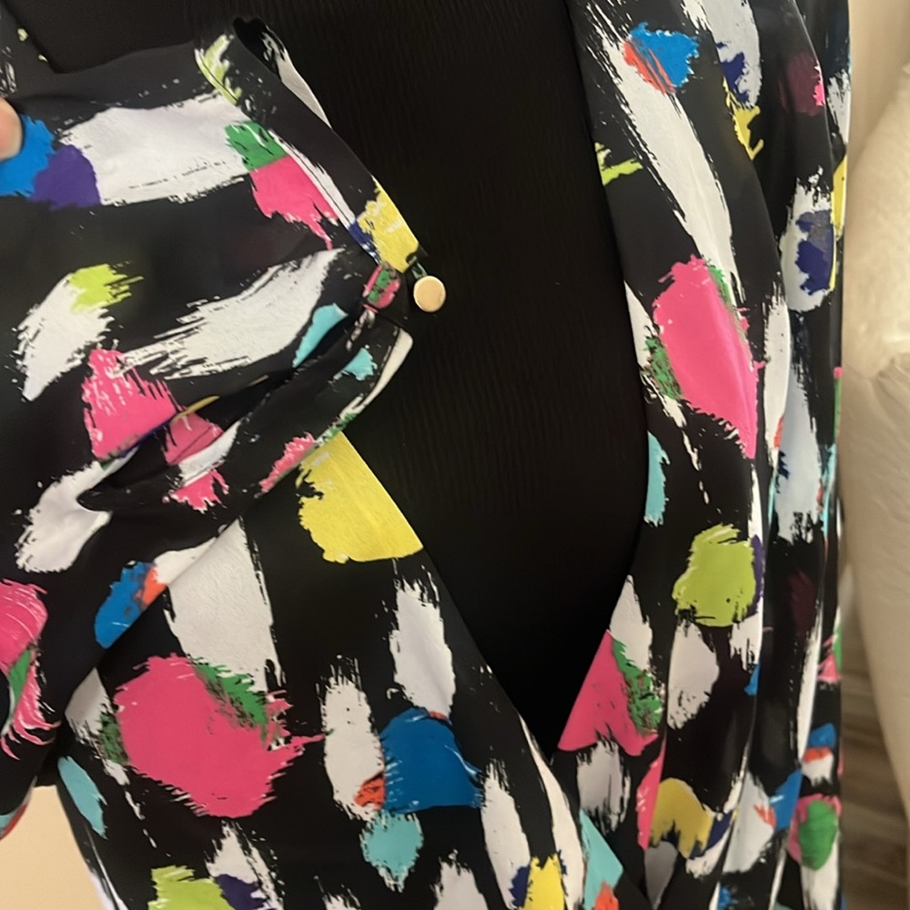 LIZ CLAIBORNE Multi-Colored Long Sleeve Open Front Wrap Blouse size M - Picture 5 of 5